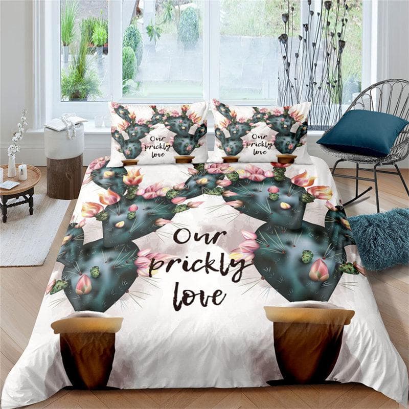 Cartoon Cactus Duvet Cover Tropical Botany Garden Plants 3D Print Bedding Set Succulents Pillowcase Microfiber Comforter Cover EU single(135x200cm)