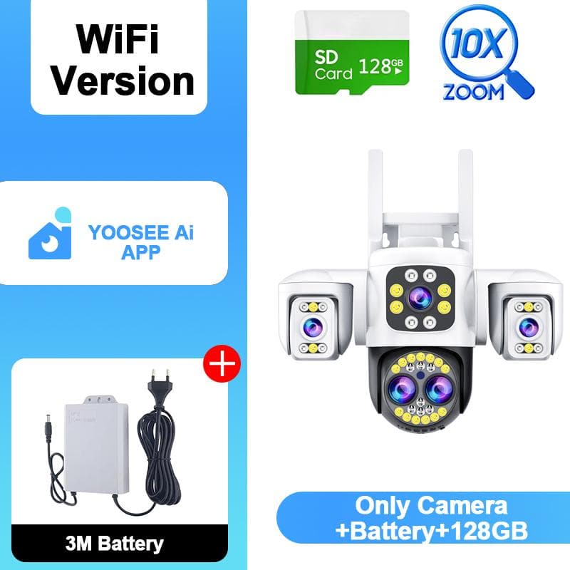 YOOSEE Ai APP Outdoor 10x ZOOM WiFi CCTV Camera HD 20MP Night Vision Two-Way Dialogue Security Camera Waterproof Sunproof Remote Viewing 10X ZOOM+Battery+128GB