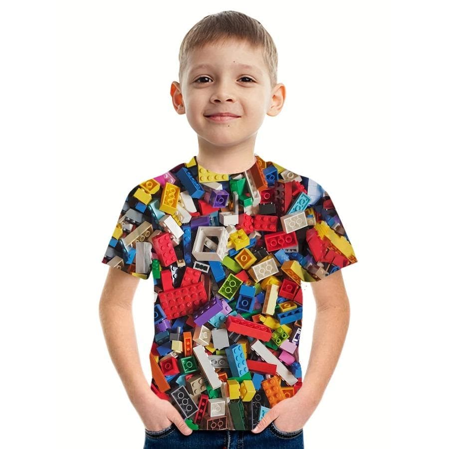 Kids T Shirt Building Blocks 3D Print Boy's T-shirt Casual Pullover Breathable Short Sleeve T-shirt For Boy Summer Tops Camiseta 7-8Y