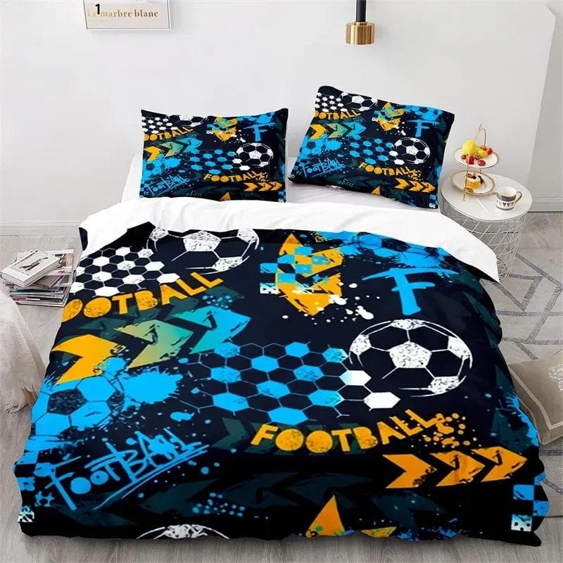 3D Soccer Duvet Cover Set King Queen Boys Watercolor Football Bedding Set Youth Sports Theme Quilt Cover For Child's Dorm Room EU Double 200x200cm