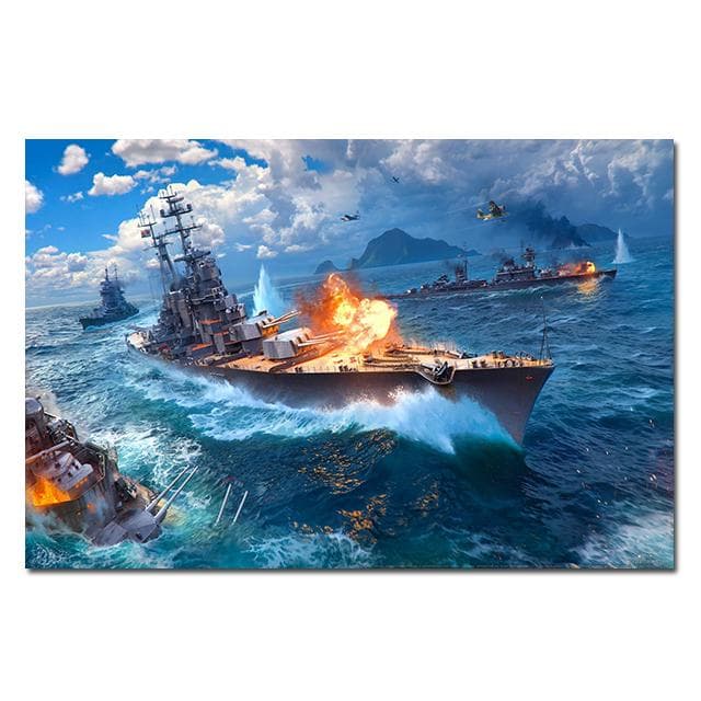 World of Warships Bismarck Battleship Painting Canvas Poster HD Printed Wall Art Pictures Modern Living Room Home Decoration 60X80cm Unframed