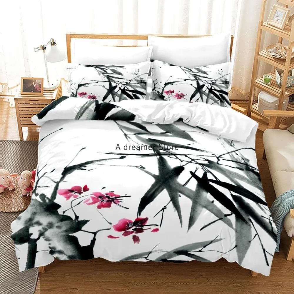 Beautiful Flowers Comforter Bedding Set Plum Bossom Duvet Quilt Cover Set For Adults Women Bed Linen And Pillowcase King Size 70x133cm 2pcs