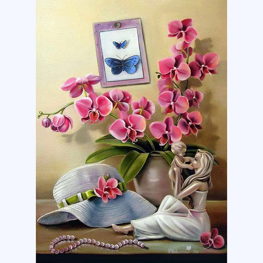 5D DIY Diamond Painting Orchid & sculpture Embroidery Full round Diamond Cross Stitch 20X30CM