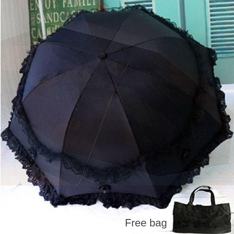 Sun umbrella sunscreen UV-proof vinyl umbrella upscale folding lace eye umbrella dual-use. black