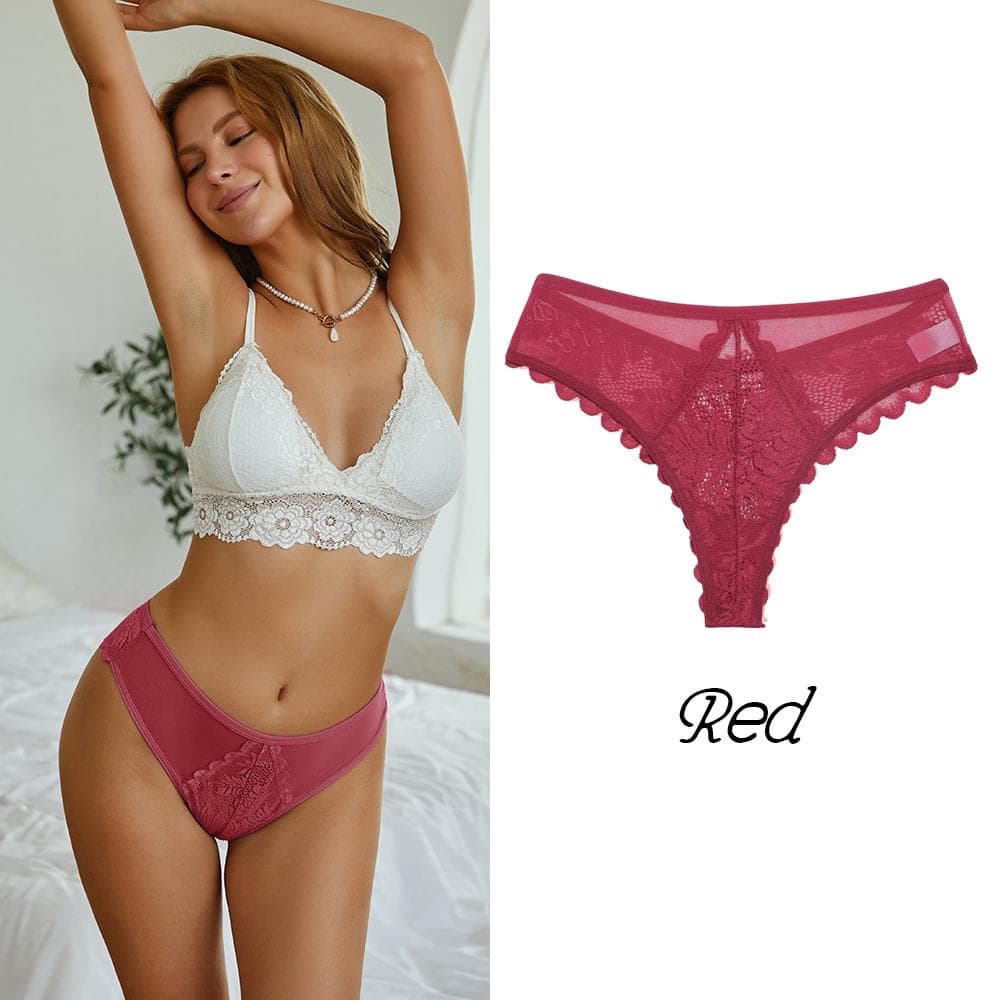Sexy Comfortable Female Lingerie Lace Underwear Women's Panties Low-Waist Thong Hollow Out G String Female Underpant Solid M red