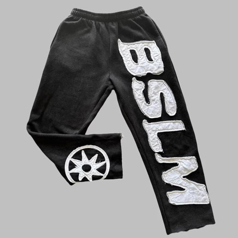 European and American autumn and winter personalized street hip-hop letter embroidery fashionable casual pants for men and women XS black