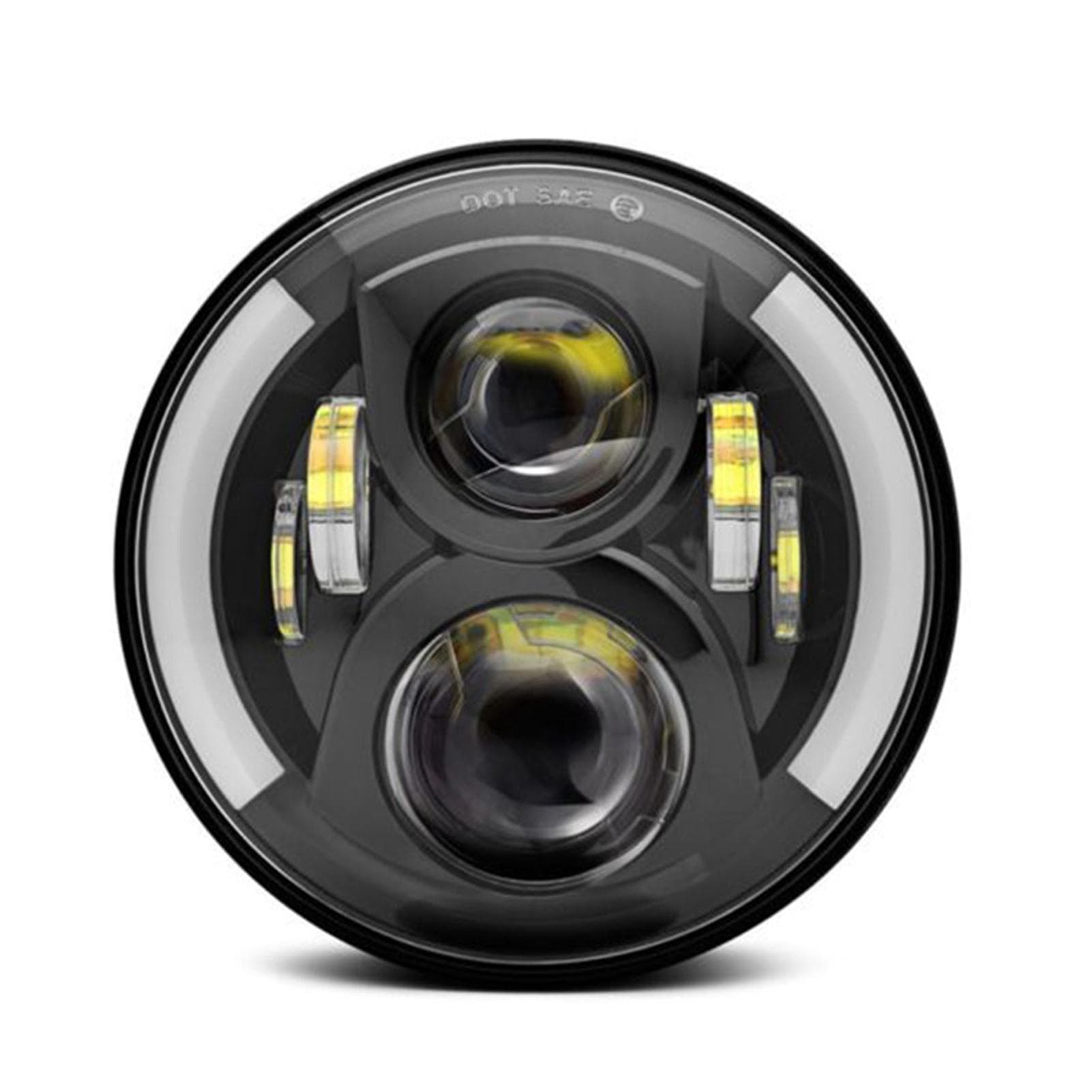12V/24V Motorcycle LED Headlight Round Retro Turn Signal Lamp 7 inches Headlight Replacement for black