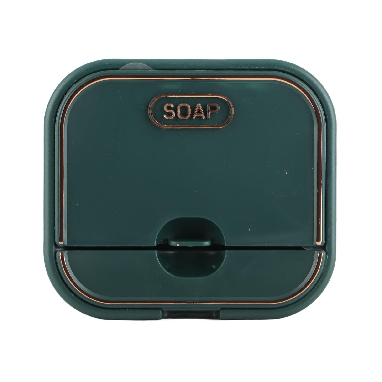 Home Soap Box Non Perforated Wall Mounted Draining Soap Box Flip Cover Bathroom Soap Box Dark Green dark green