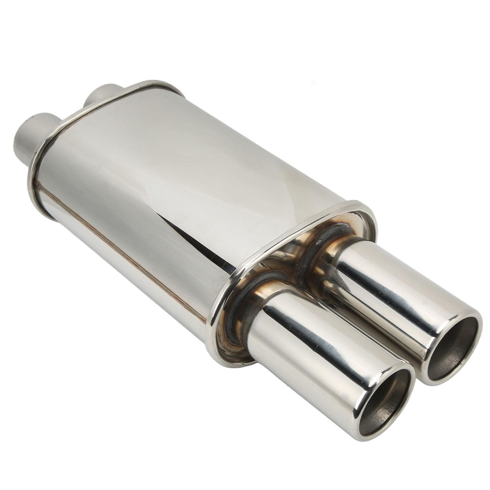 Car Exhaust Muffler Pipe 63mm2.5in Dual Inlet Outlet Oval Center Stainless Steel Polished