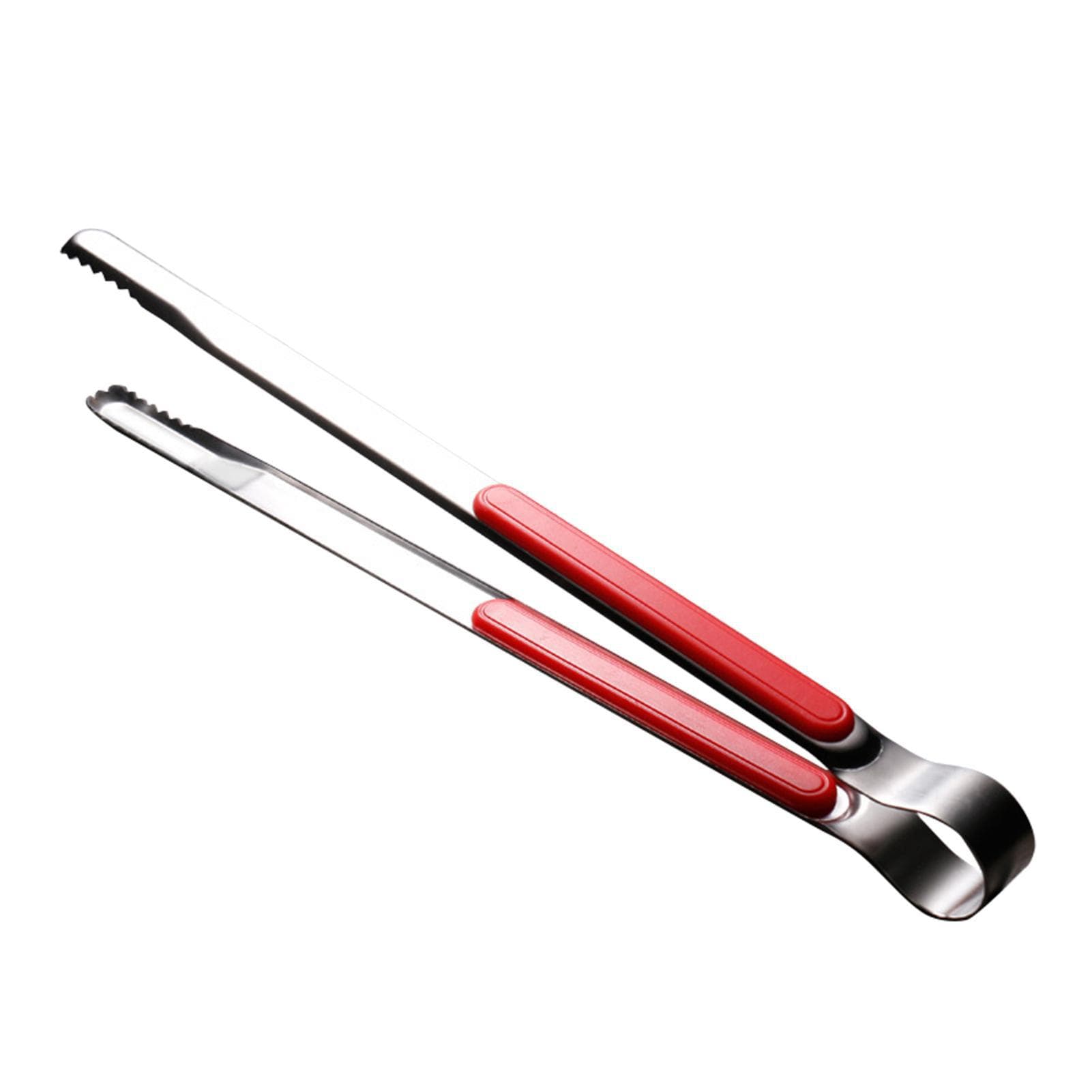 Kitchen Cooking Tong Stainless Steel Easy to Clean Teeth Mouth Steak Clip for BBQ Food 25.5cm Red red