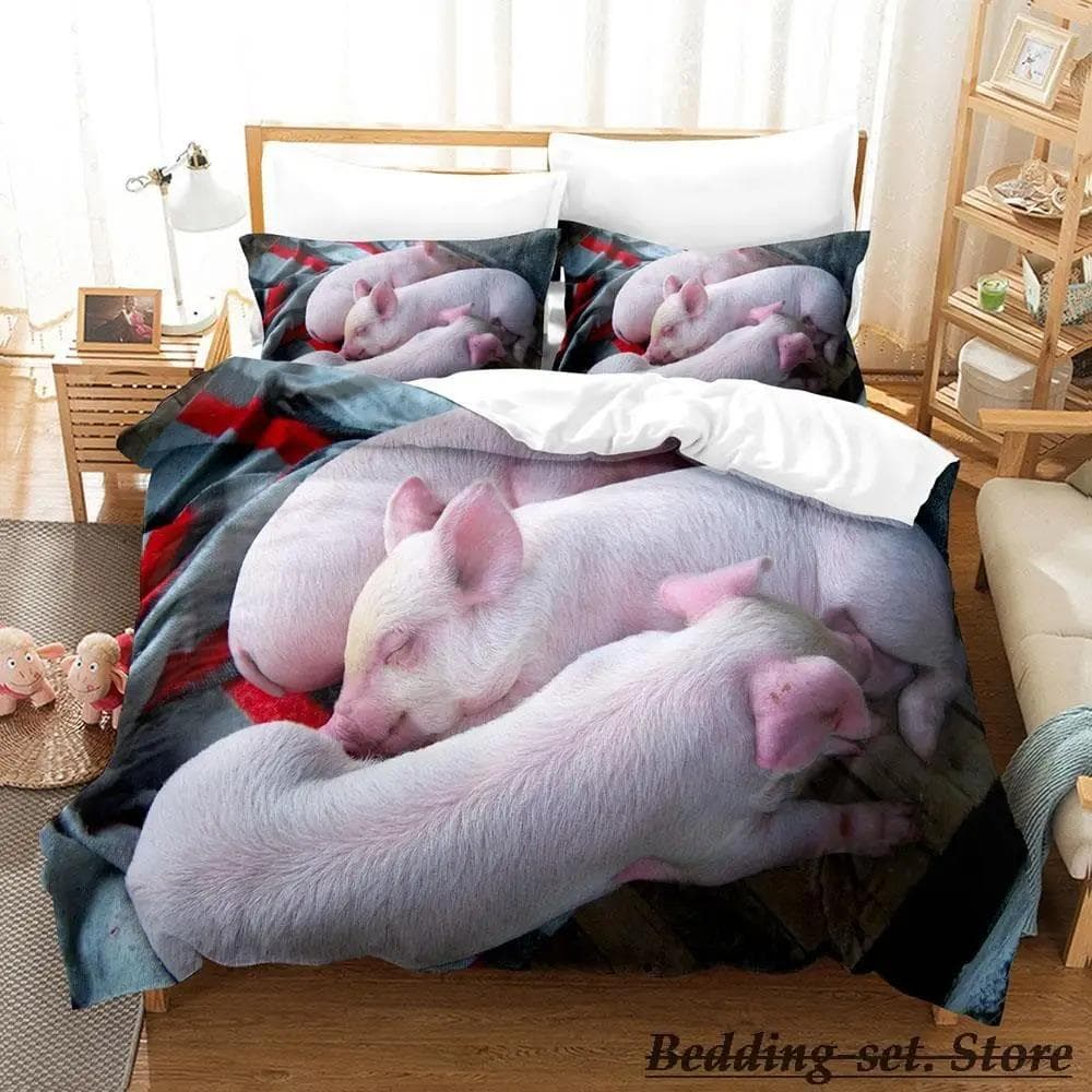 Funny Pig Bedding Set Single Twin Full Queen King Size Bed Set Aldult Kid Bedroom Duvetcover Sets Anime parure de lit Bed EU King 240x220cm