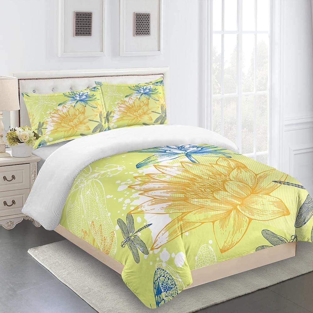 King Queen Duvet Cover 3D Pattern Theme Bedding Set Aldult Kids Boys Men Yellow Plant Flower Polyester Quilt Comforter Cover W90xL190cm