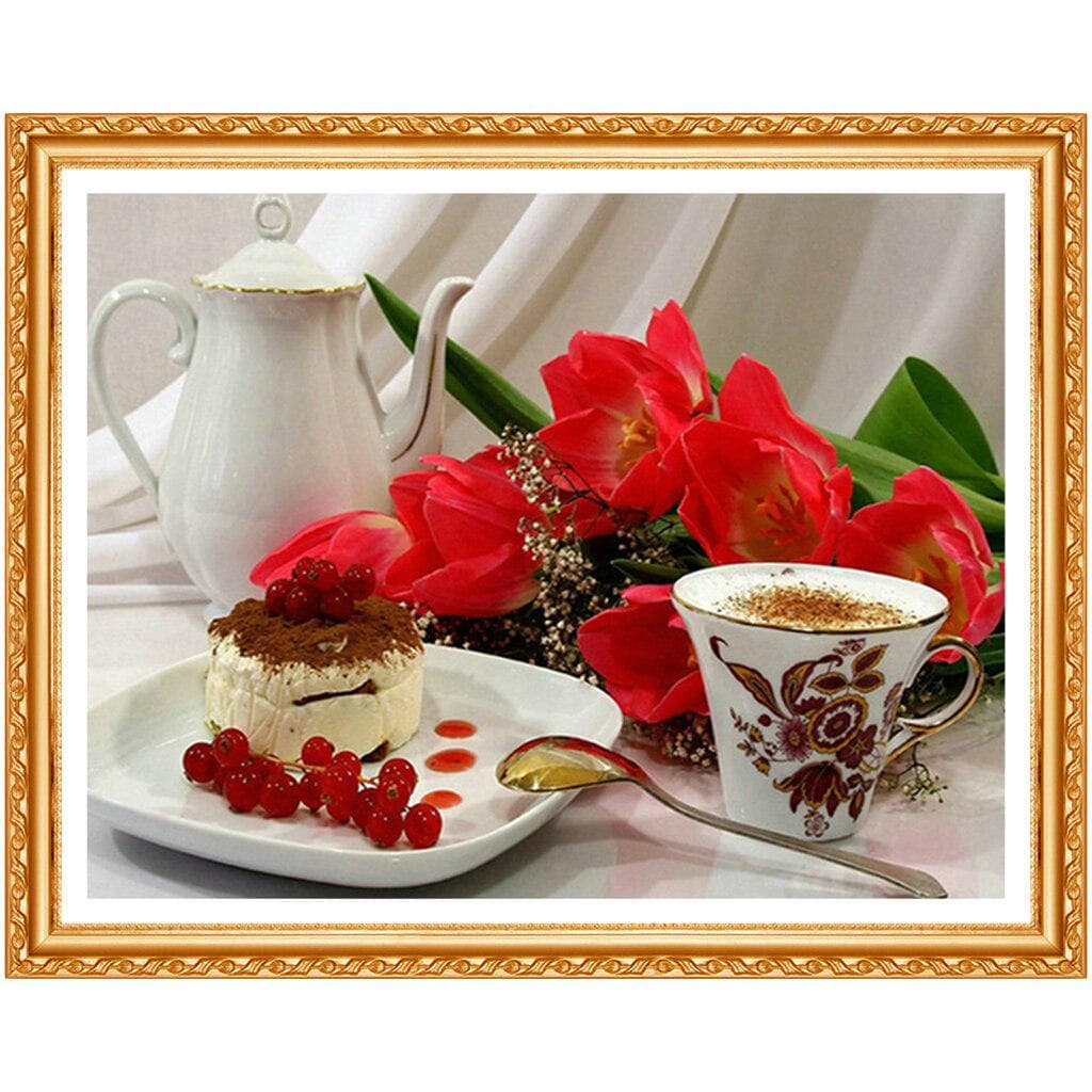 Diy Diamond Painting Coffee Cake Flowers Home Decoration 5d Diamond Embroidery Needlework Diamond 20X30CM