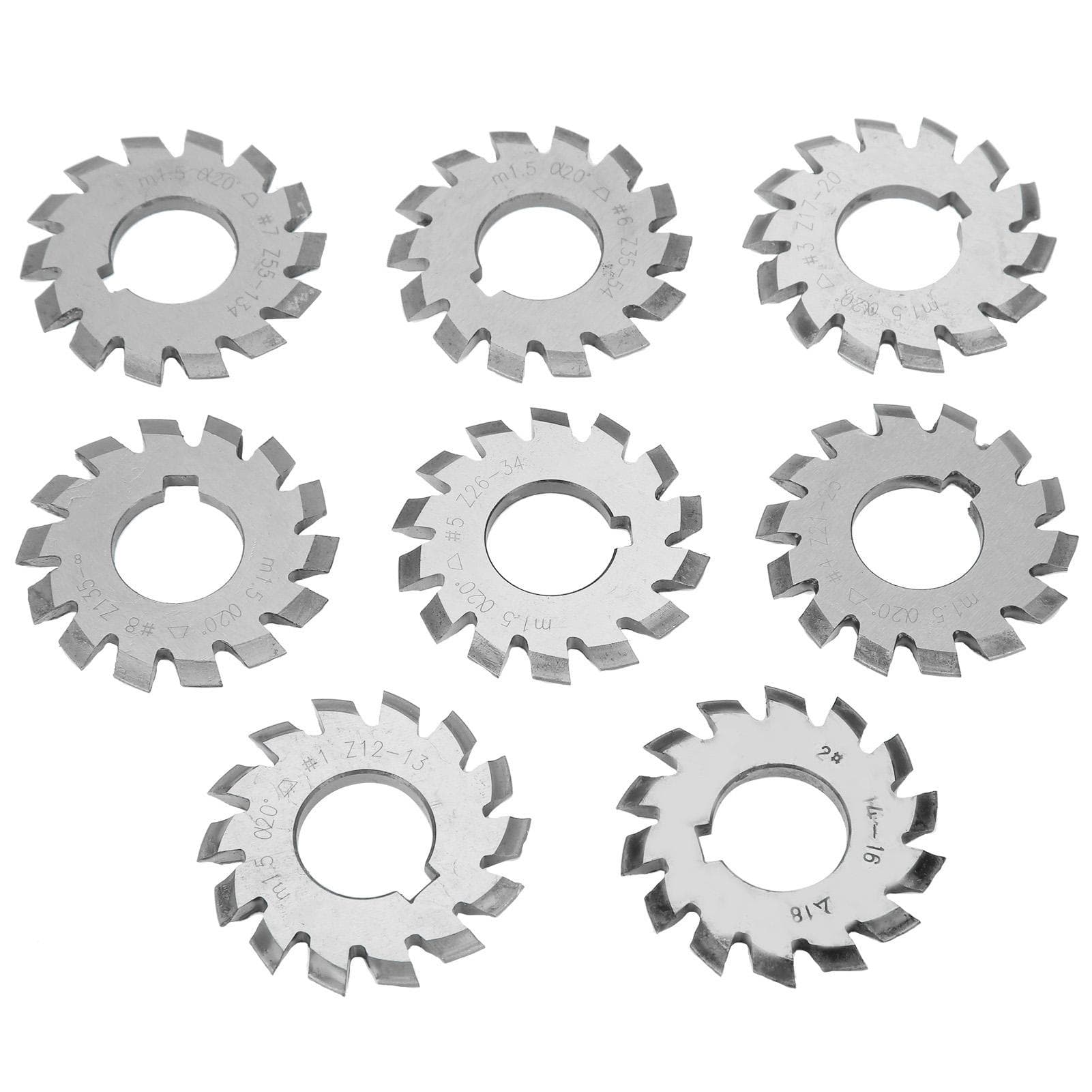 8Pcs Gear Cutter High Speed Steel Cutting Tool Industrial Supplies M1.5 20 degrees  5mm 6mm