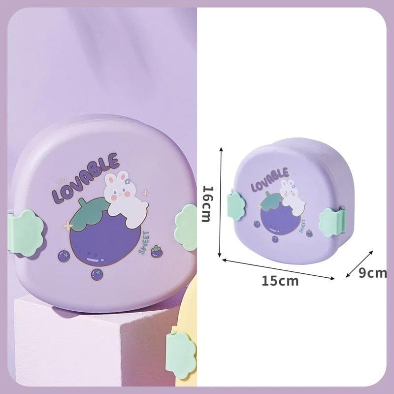 New fruit round lunch box Girls small fresh portable picnic box Children divided lunch box students bento box purple