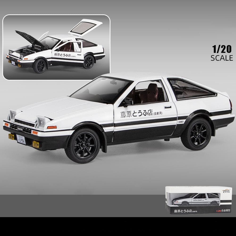 1/20 Scale Toyota AE86 Initial D Model Car, Zinc Alloy Pull Back Toy Car with Sound and Light for Kids Boy Girl Gift 1/20-21x8x6.7cm white