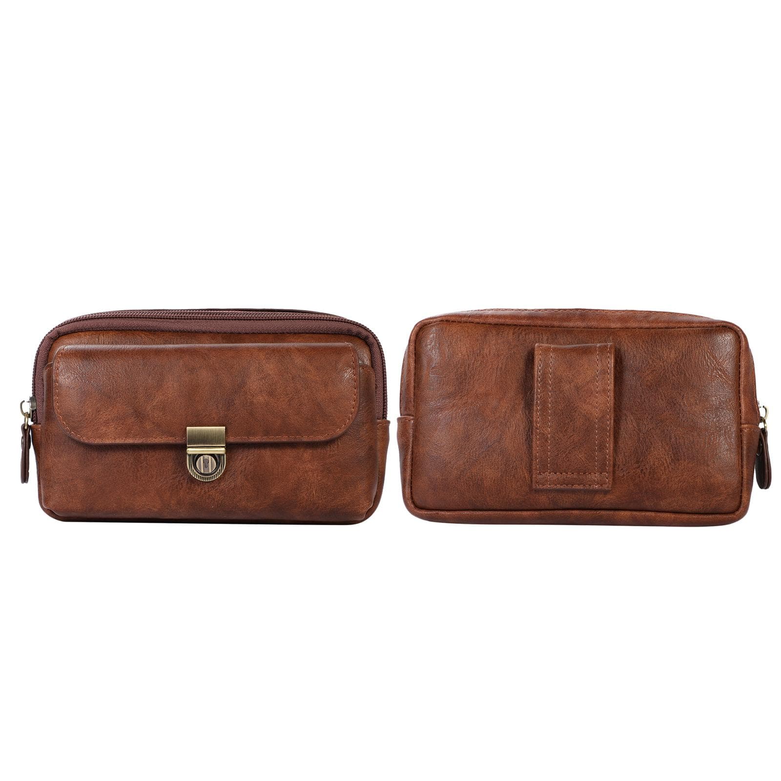 Luxury 7.2 Inch Zipper Wallet Leather Men Waist Bag Bum Pack Business Travel Purse Phone Belt Clip Case For Samsung iPhone Xiaomi Huawei Holster Pouch brown