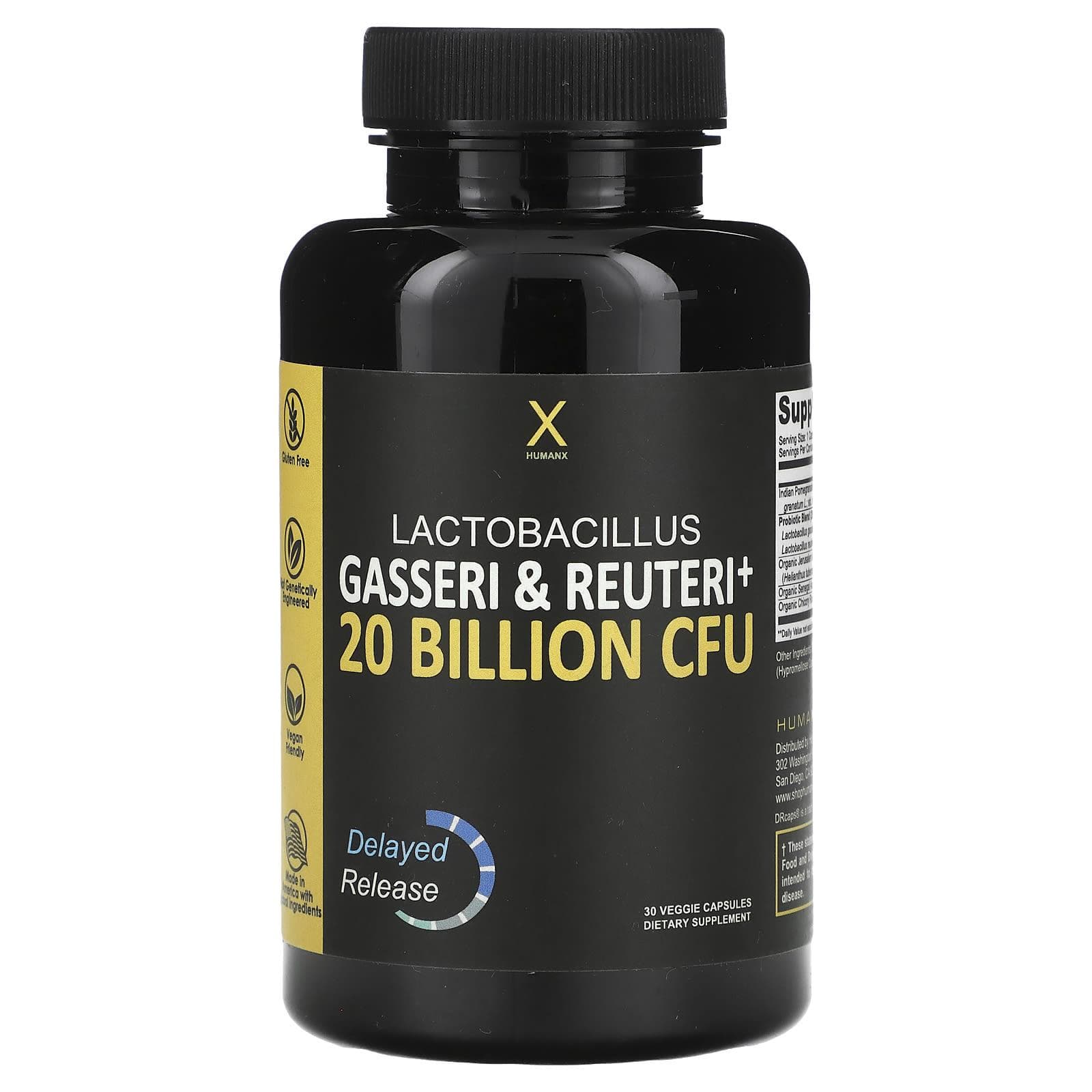 Humanx, Lactobacillus gasseri and Reuteri+, 20 billion CFU, 30 veggie capsules