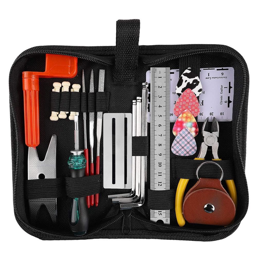 Guitar Repairing Tool Set Maintenance Cleaning Tool Kit String Organizer Action Ruler Gauge Measuring Tool multicolour