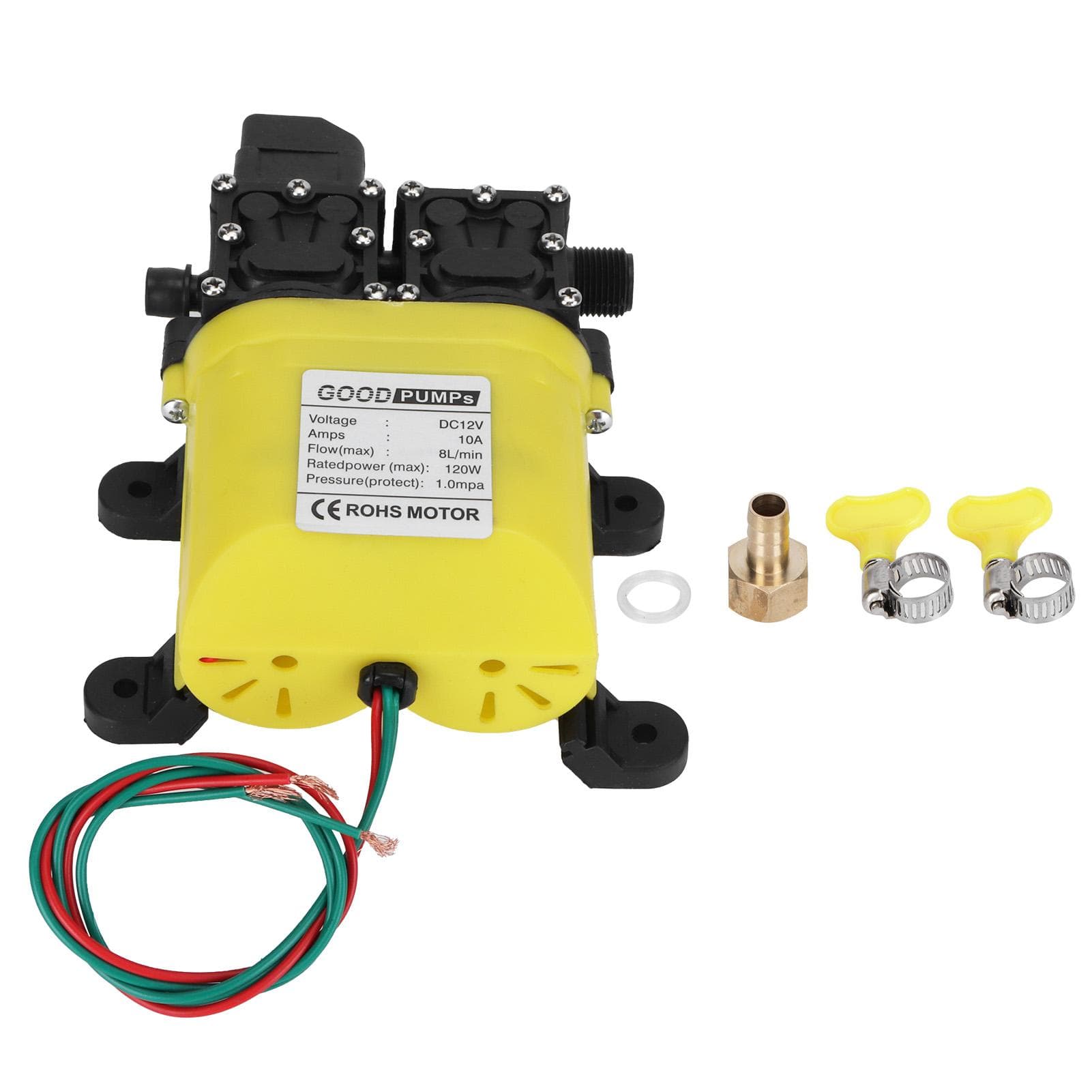 12V 120W 8L Diaphragm High Pressure Pump with Copper Connector Automatic Water Injection Pump
