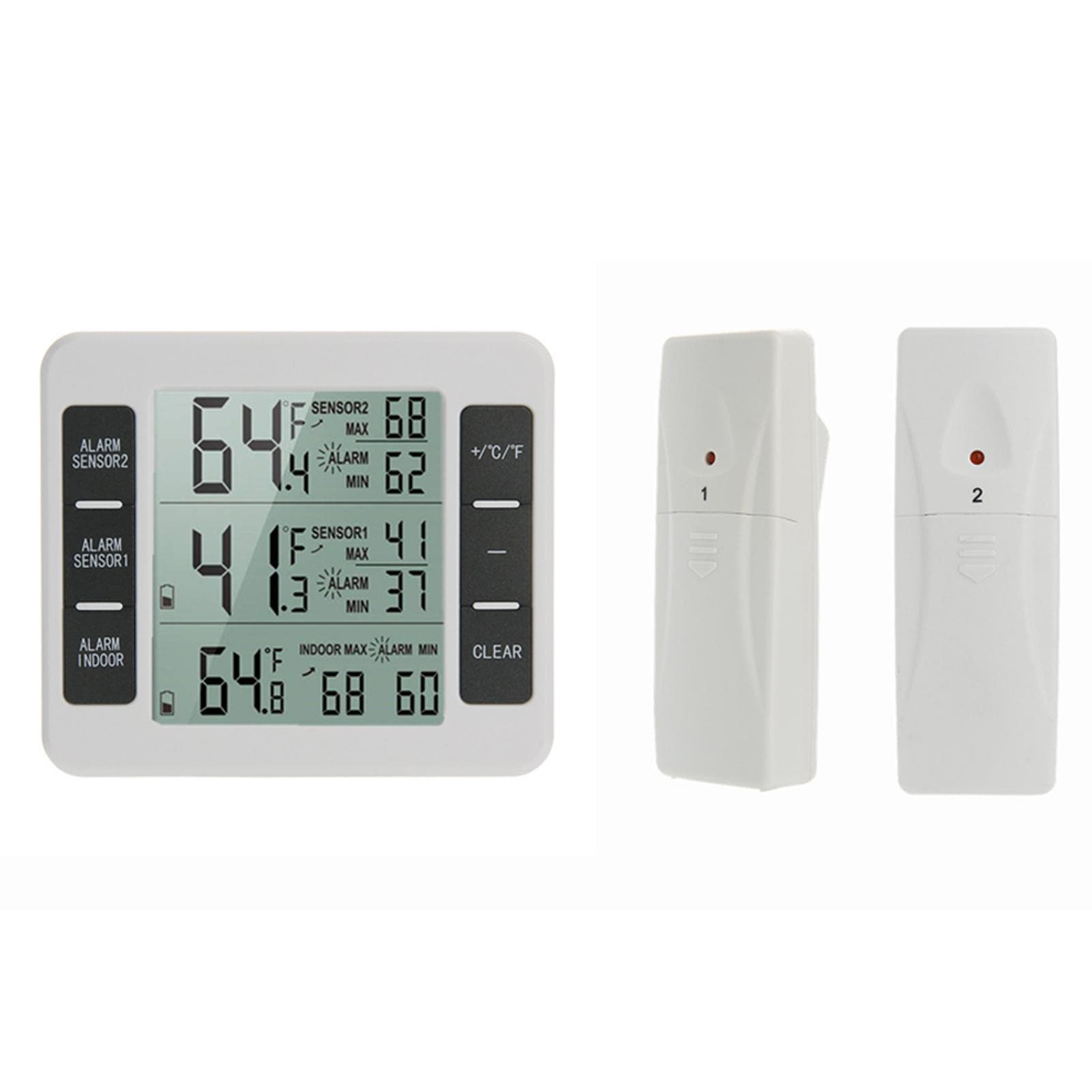 Indoor Outdoor Thermometer with Wireless Sensor Digital Temperature Monitor Meter Max & Min Record with 2 sensor white