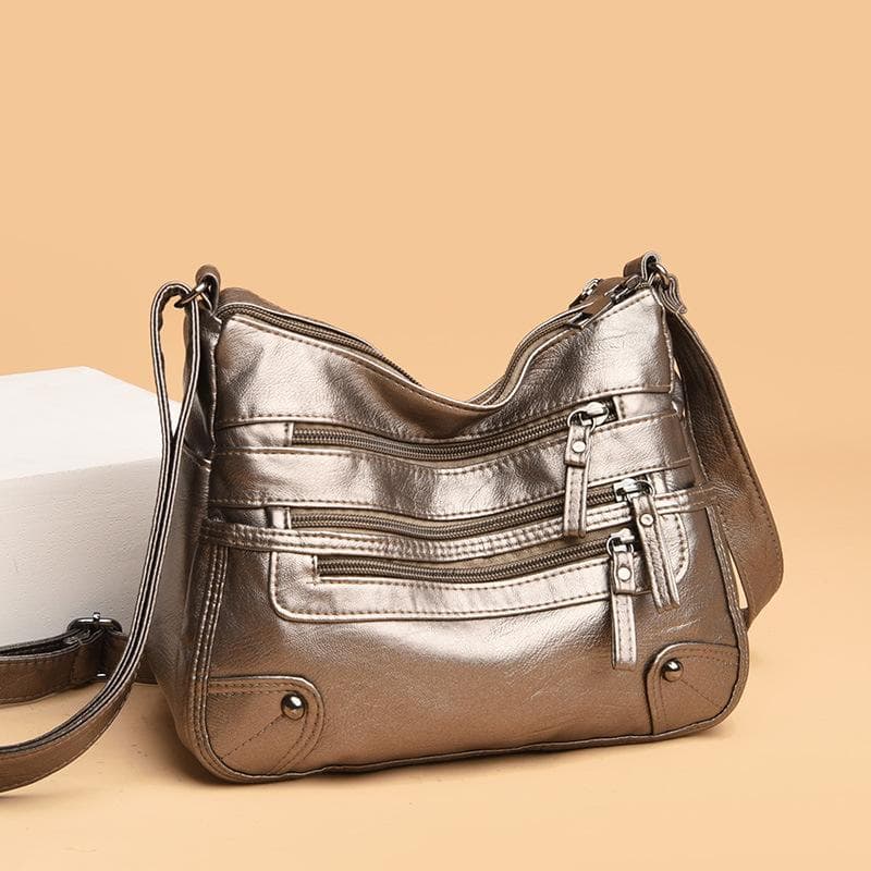 2024 New Women's Multi-Pocket Soft Leather Shoulder & Messenger Bag - Ideal for Middle-Aged and Elderly Ladies bronze