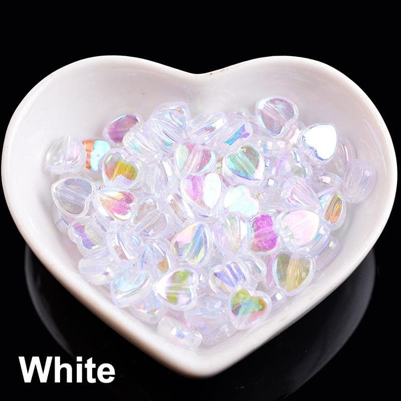 100pcs 9mm Acrylic 9mm Heart Acrylic Transparent Rainbow Color Beads For DIY Jewelry Making white