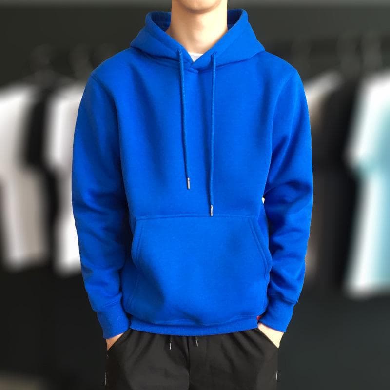 Men's Fleece-Lined Trendy Hooded Sweatshirt - Thick Pullover Jacket for Autumn & Winter, Korean Style XXL blue