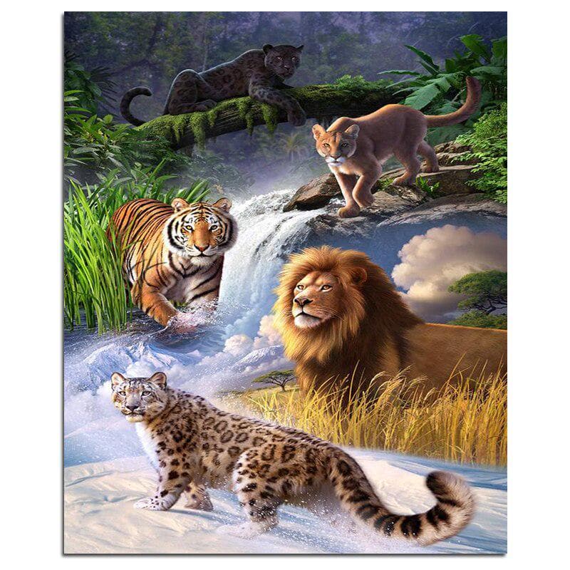 Tiger Lion Leopard 5D DIY Diamond Painting Animals Full Round Diamond Embroidery 20X30CM