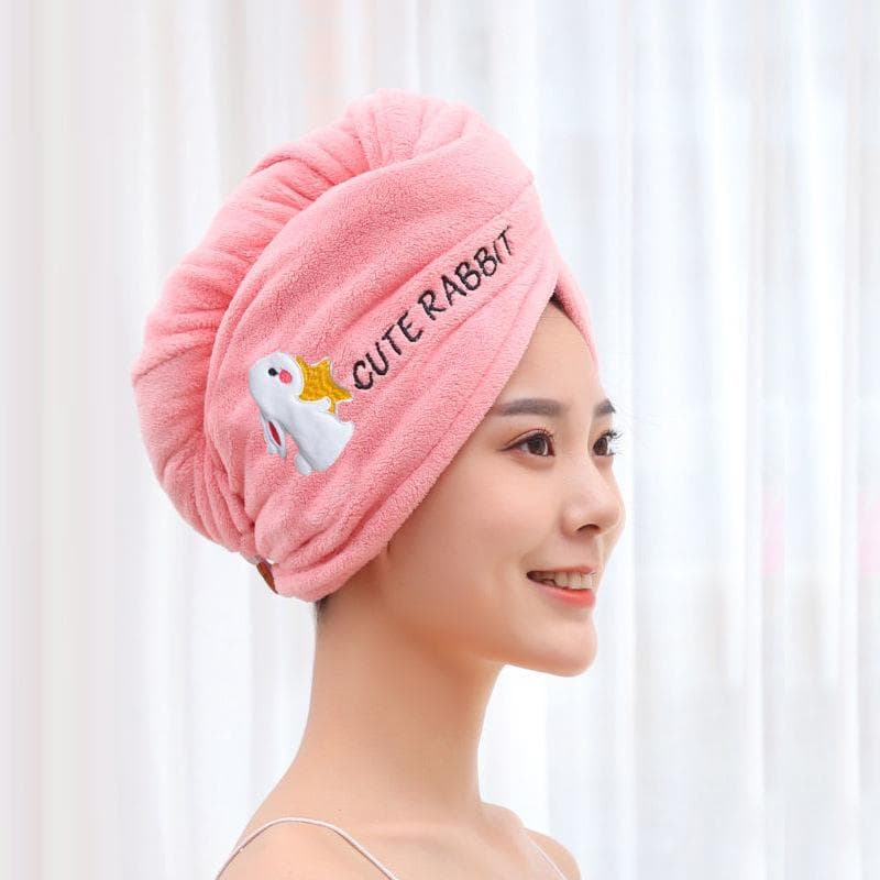Magic Microfiber Shower Cap Embroidery Towel Bath Hats Dry Hair Cap Quick Drying Soft for Lady Turban Head Single Layer pink