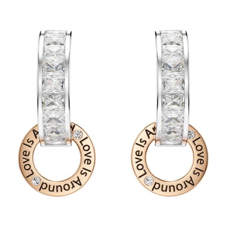 Swarovski Connexus Round Letter Edge Cubic Zirconia Imitation Crystal Metal Earrings Women earrings Multicolor 5691178 Box (Random Color)