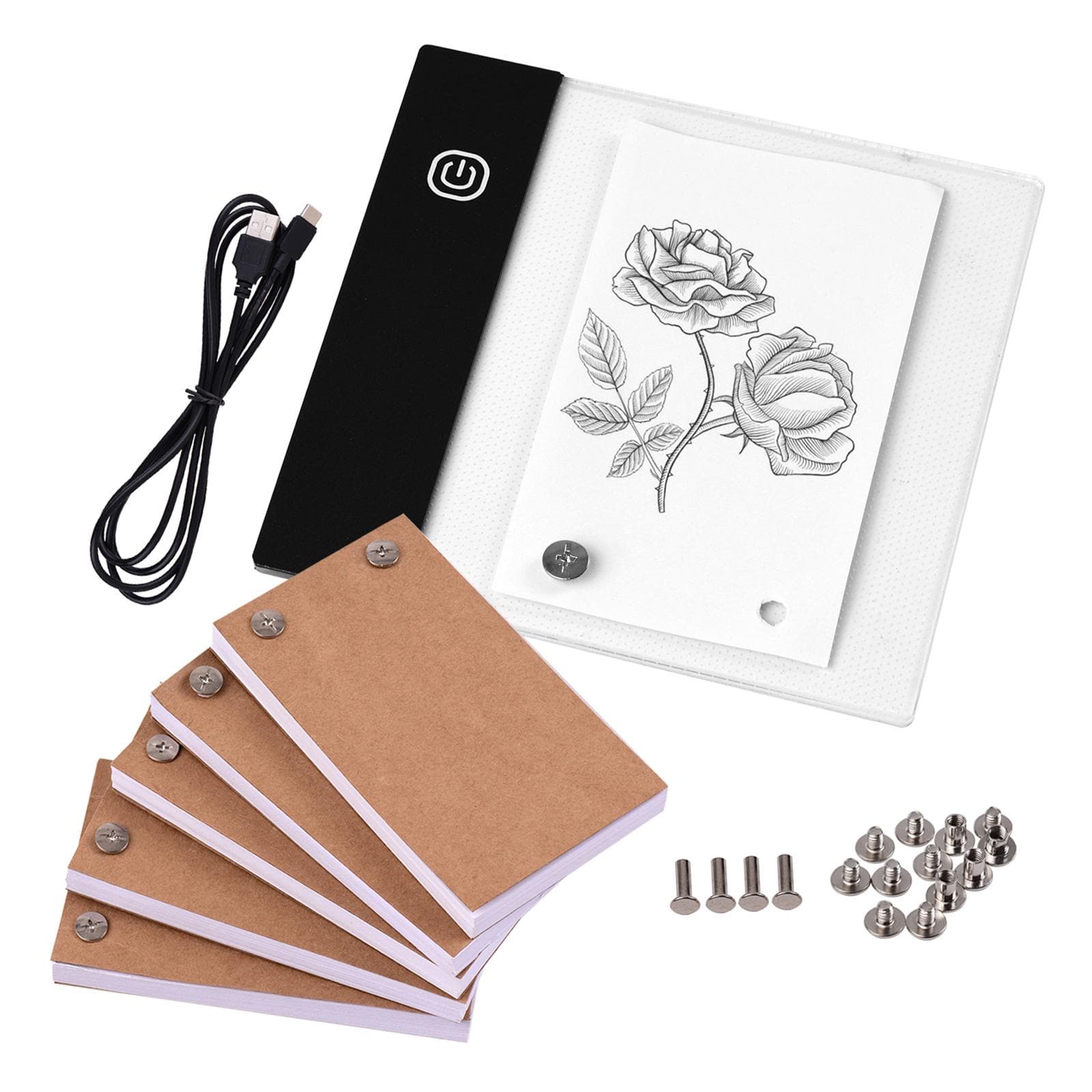Flip Book Kit with Mini Light Pad LED Lightbox Tablet Design with Hole 300 Sheets Flipbook Paper Type 2
