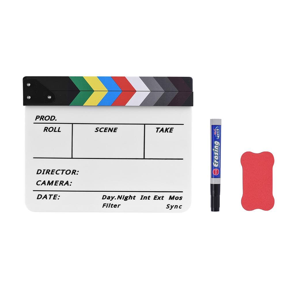 Professional Acrylic Clapboard Dry Erase TV Film Movie Director Cut Action Scene Clapper Board multicolour