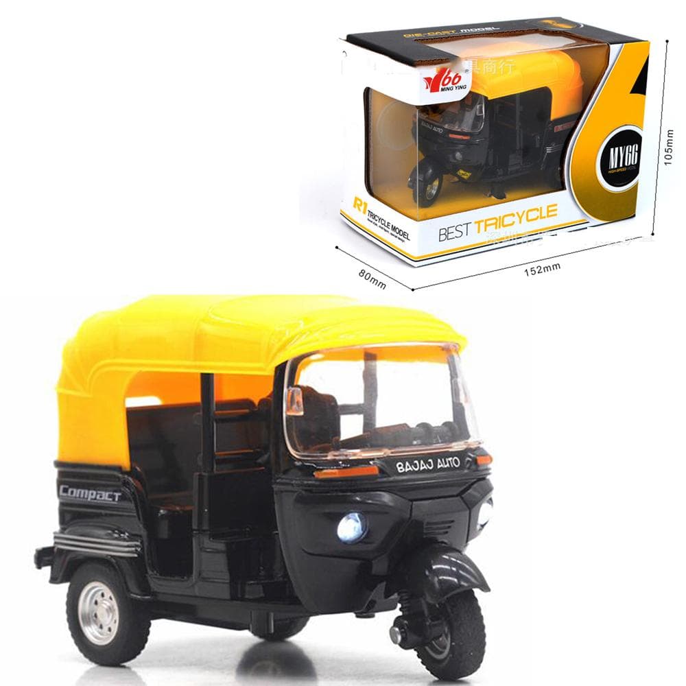 1/14 Scale Bajaj Auto Rickshaw Tempo Die-Cast Metal Model Toy for Kids 1/14-Size:11.5*5.7*7.8cm black