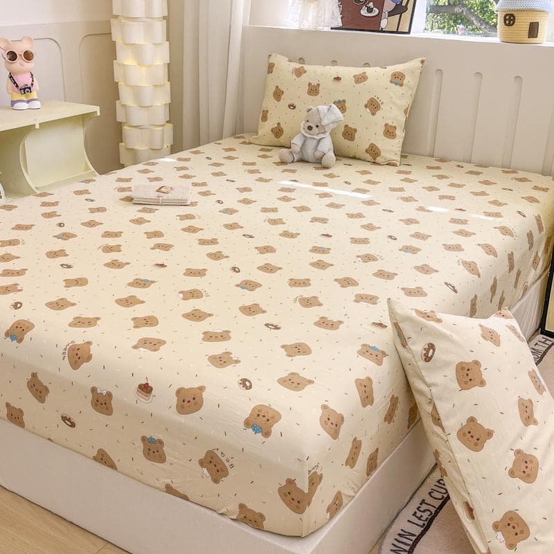 Ultra-Soft Pre-Washed Microfiber Printed Fitted Sheet With Pillowcases - Mattress Protector, Hypoallergenic, Easy Care 90x200cm(35x79 in)