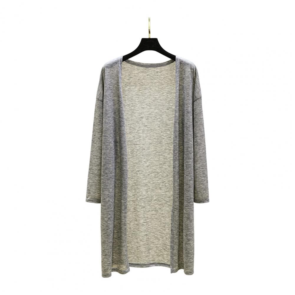 Lightweight Women Tops Stylish Women's Casual Coat Collection Collarless Long Sleeve Mid-length Cardigan for Everyday L light grey