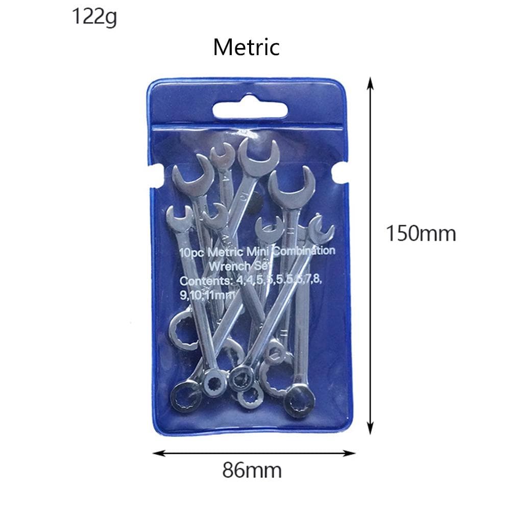 10pcs Mini Spanner Wrenches Set Hand Tool Key Ring Spanner Explosion-proof Pocket British/Metric Type Wrenches blue