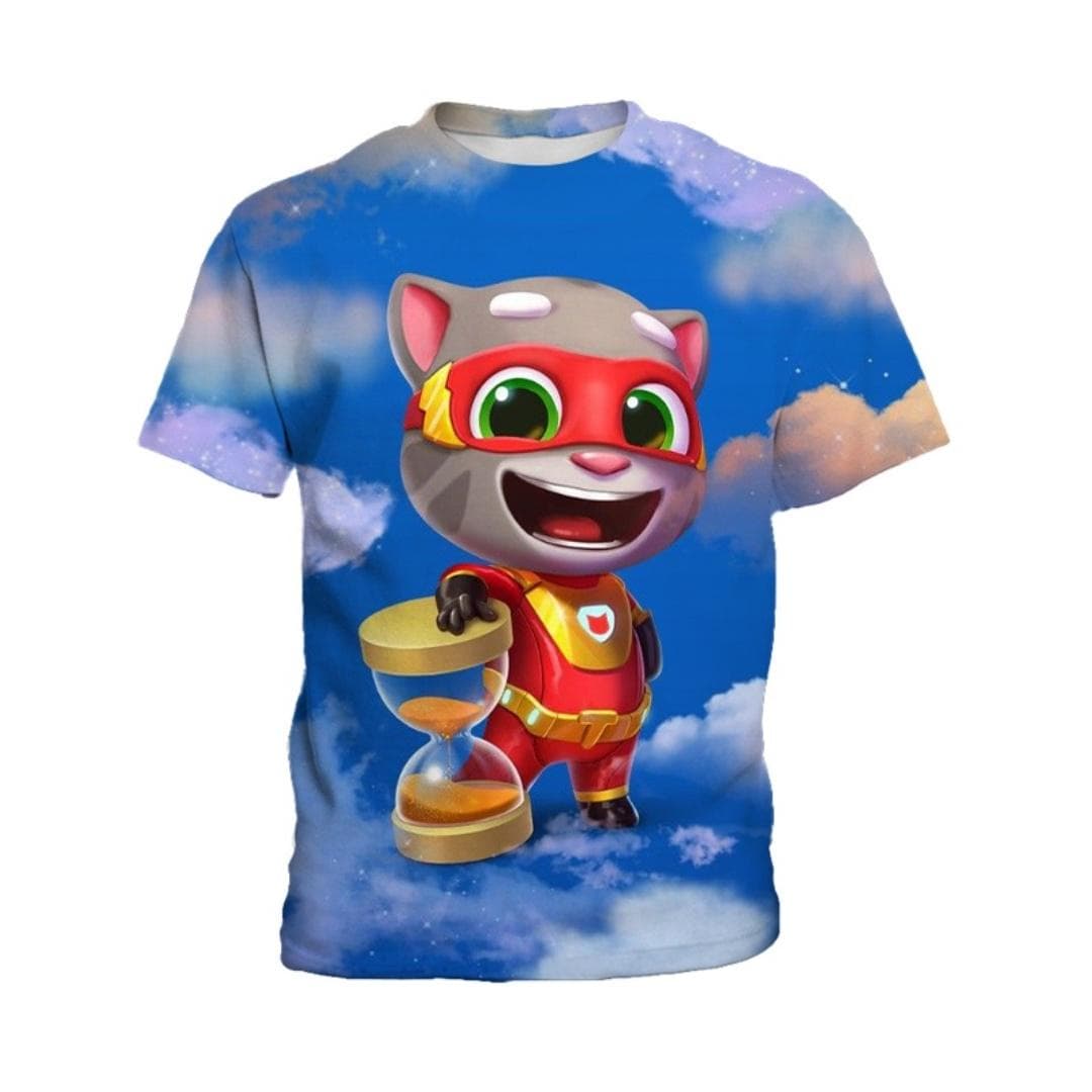 My Talking Tom Children's 3D Printed Short sleeved T-shirt, Boys' Fashion Clothing, Daily Casual Comfortable Top 110