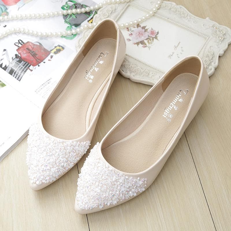 Korean Version of Women's Shoes Look Thin Fashion New Pointy Toe Shallow Mouth Single Shoes Sequined Rhinestone Flat Shoes Women Plus Size 37