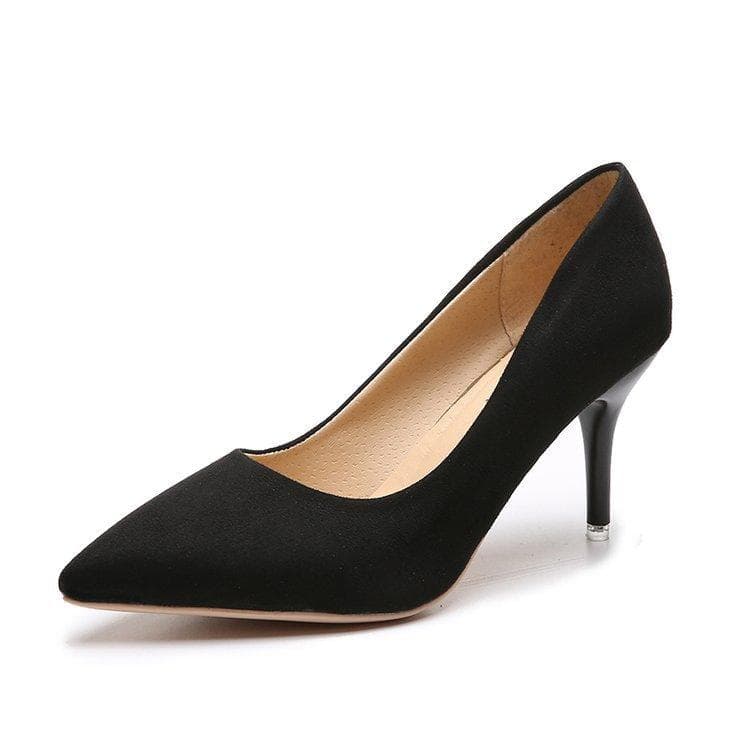 Large Size High Heels Pointed Stiletto Suede Wild Four Seasons Single Shoes Female Tide 42 black