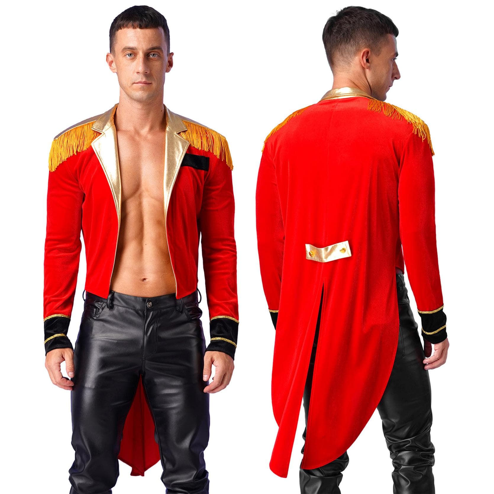 Men's Halloween Circus Ringmaster Costume Lion Tamer Showman Tailcoat Jacket Cosplay Fancy Dress M red