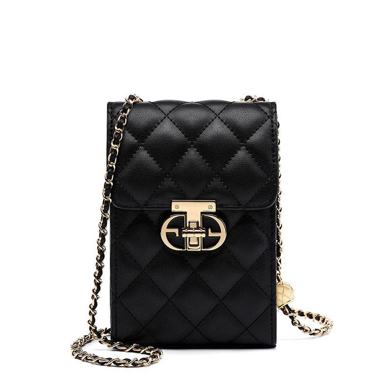 Leather Women's Bag Mini Mobile Phone Bag Women's Summer Commute Crossbody Bag Advanced Chain Bag Fashion Bag black