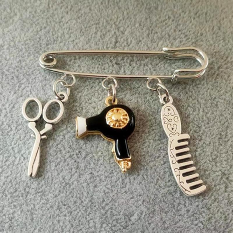 New Creative Fashion Designer Brooch Jewelry Hairdressing Scissors Comb Hair Dryer Pendant Brooch Gifts black