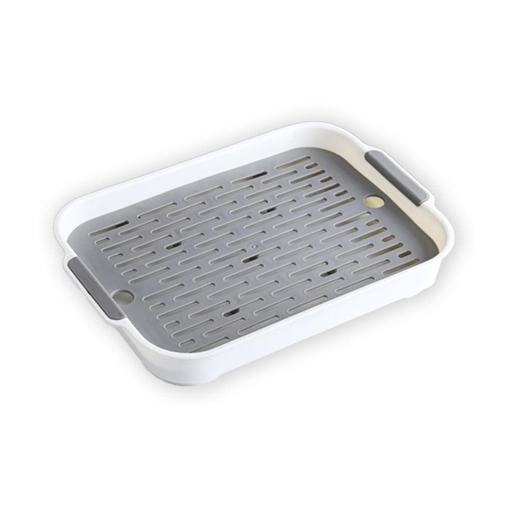 Double Layer Food Drain Tray Drinks Dishes Utensil Cups Drying Plate Plastic Drip Holder for Home gray/white