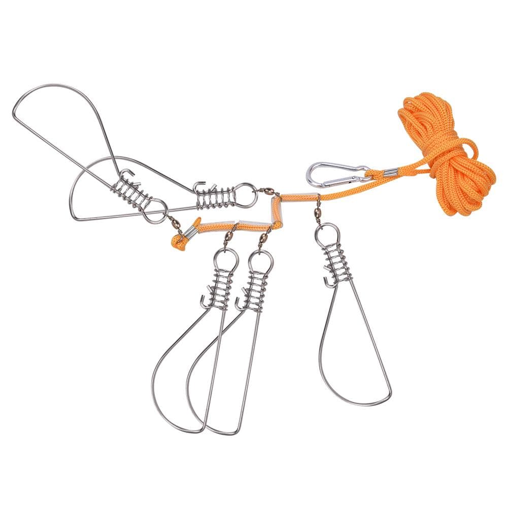 Stainless Steel Heavy Duty Fishing Catch Stringer with 5 Lock Snaps Nylon Ropes Float
