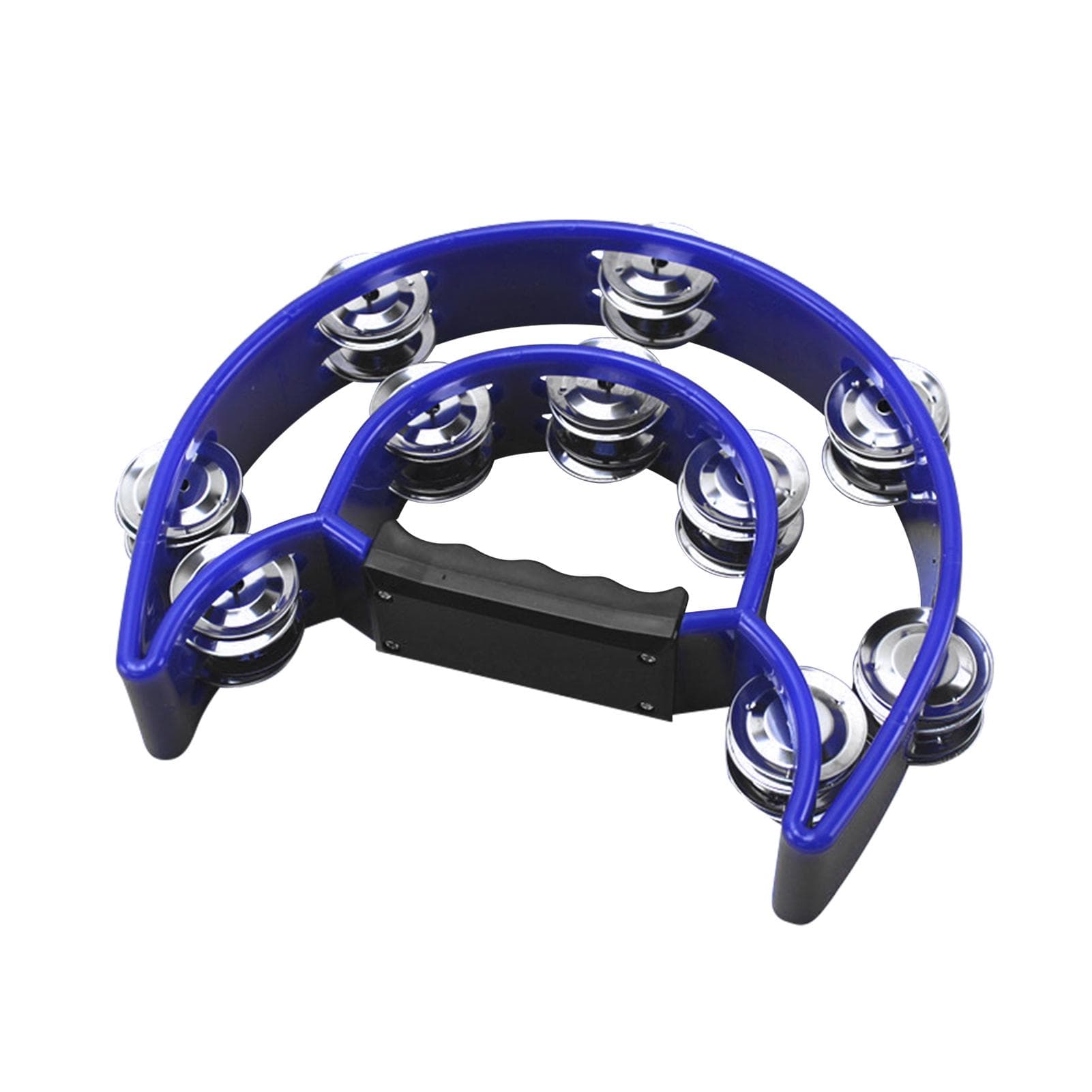 Double Row Handheld Tambourine Metal Jingles Hand Held Plastic Musical Percussion Drum Half Moon blue