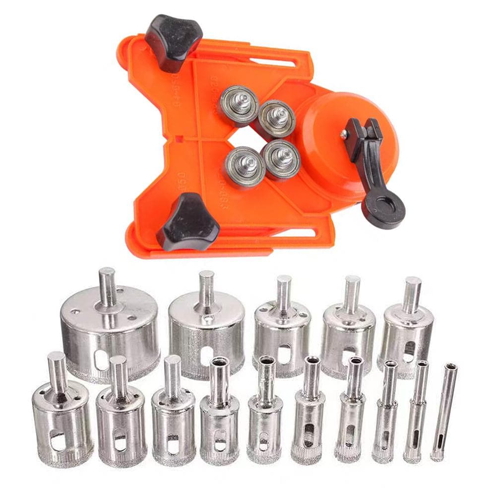 16PCS Diamond Drill Bits Diamond Hole Saw Kit 6-50mm with Guide for Tile Glass Ceramic Marble silver