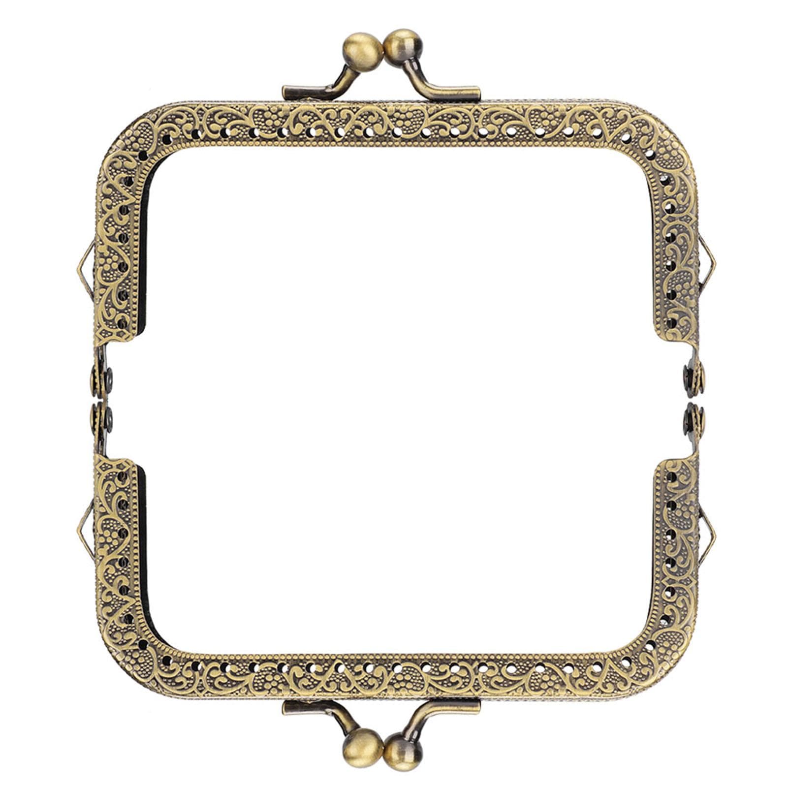 2pcs DIY Bag Handle Green Bronze Square Purse Frame Embossed Metal Handbag Handle (10.5cm)