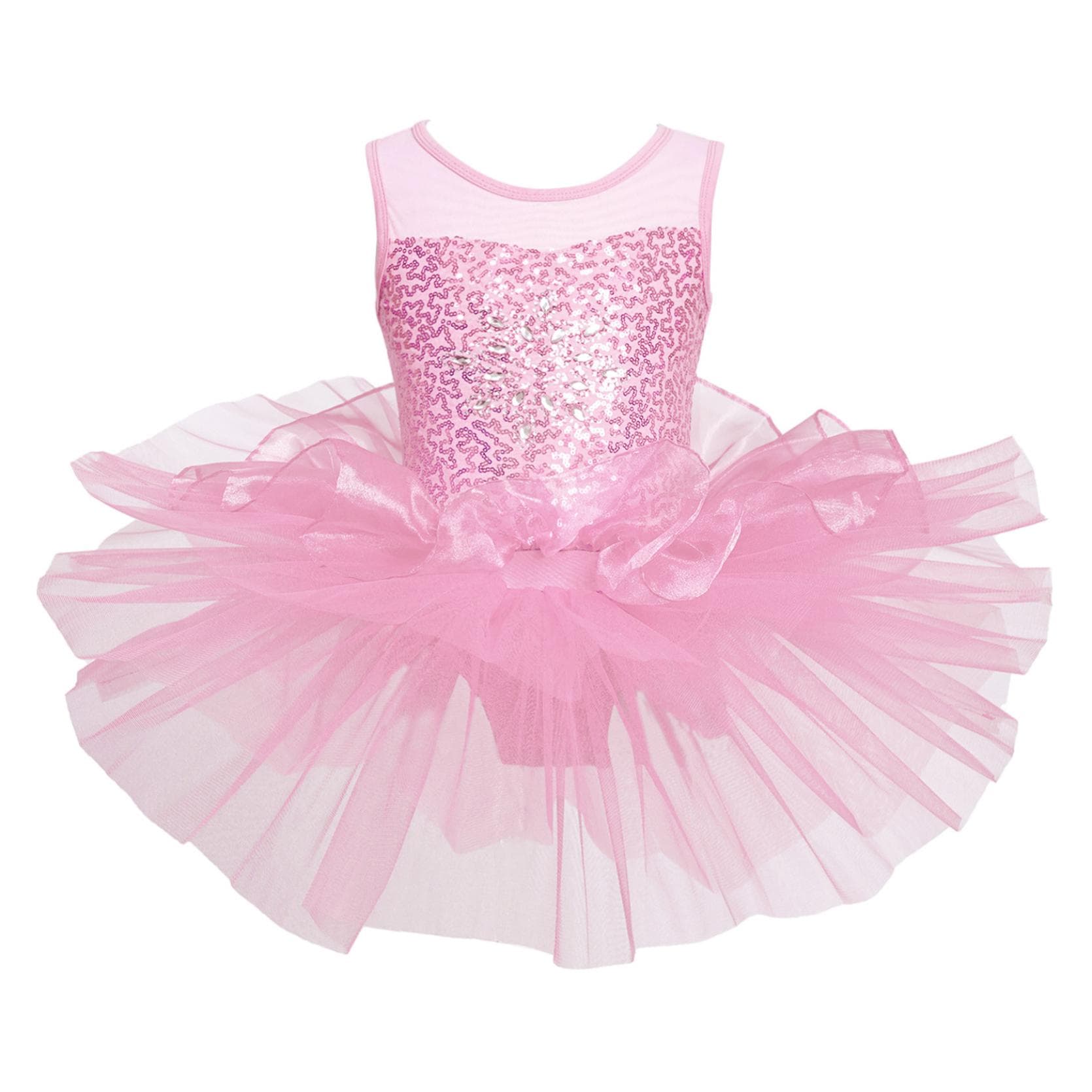 Kids Girls Dance Dress Sleeveless Ballet Leotard Tutu Dress Mesh Splice Dress Gymnastic Leotards 7-8 Years pink