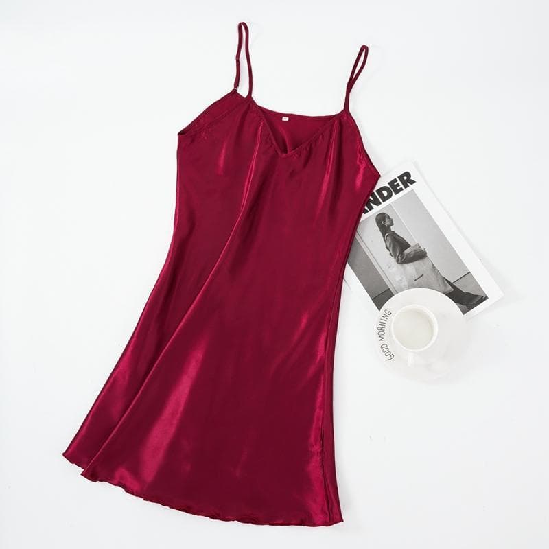 Women Lingerie Chemise Nightgown Satin Nightwear Silk Slip Dress Women Pajamas L red